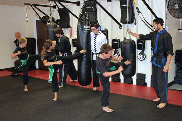 Kicking Bags at 5 Elements Martial Arts San Diego
